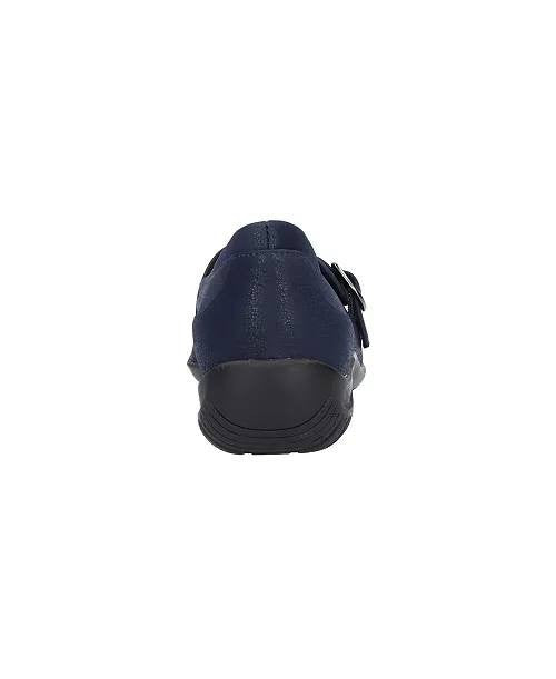 Easy Street Cinnamon Slip‑Ons 9 Navy Faux Leather Square Toe Comfort NIB msrp$60