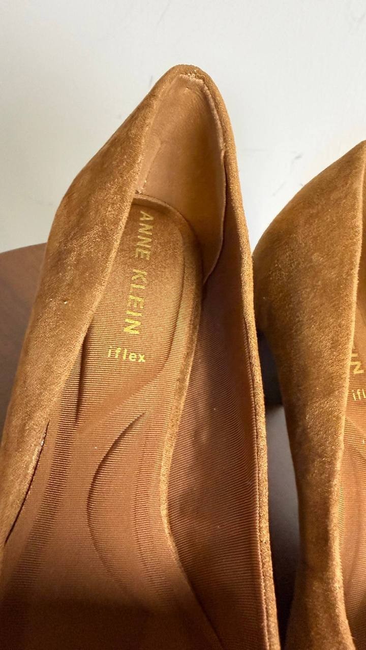 Anne Klein Bentley Pumps 7.5M Cognac Pointed Toe Buckle Block Heel NIB msrp$89