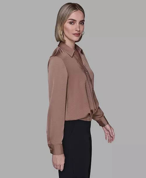 Karl Lagerfeld Paris Collared‑Neck Blouse -Camel– Size S – NWOT – $99