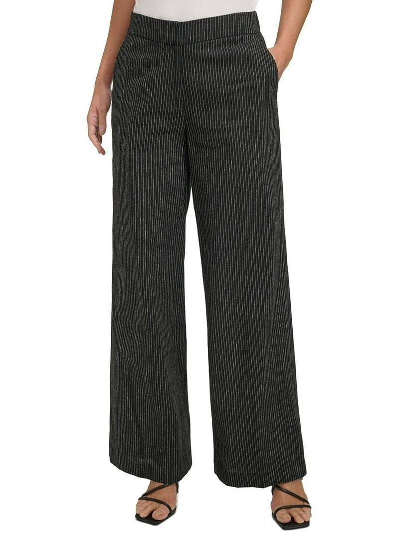 DKNY High Waist Flat Front Wide Leg Pants Black/White 12 NWT $109