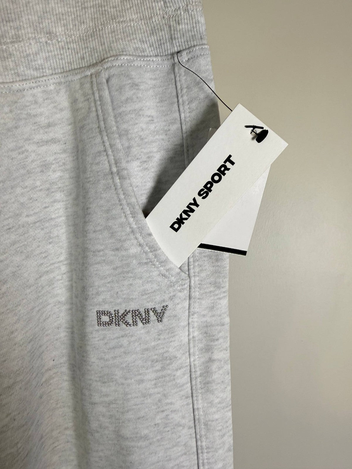 DKNY Sport Studded‑Logo Wide‑Leg Pants Optic Heather NWT M L XL MSRP $60