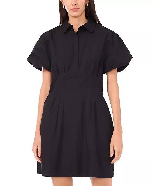 CeCe  Women’s  Puff  Sleeve  Button  Front  Short  Dress  Black  XL  NWT  $89 