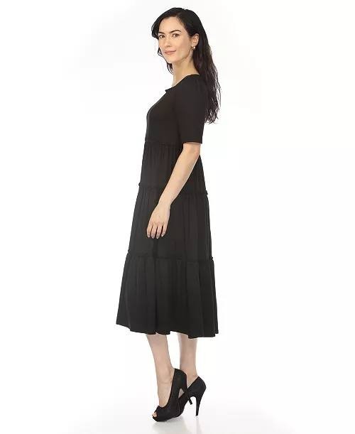 White Mark Square Neck Short-Sleeve Tiered Dress Black 1XL NWT $84