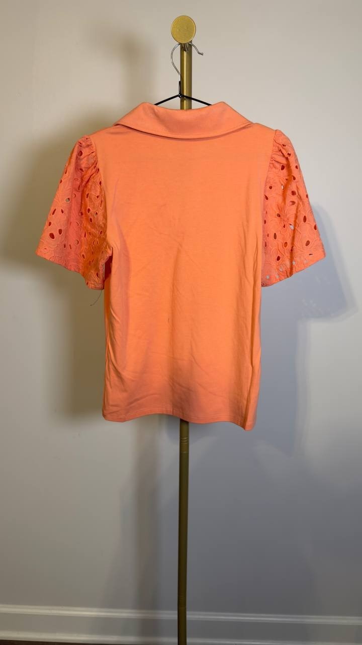 Karl Lagerfeld Eyelet Sleeve Blouse Orange XS NWOT $99