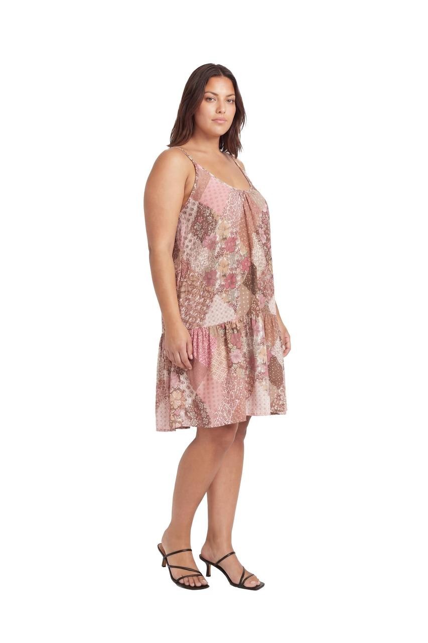 24Seven Comfort Apparel Patchwork Spaghetti Strap Dress Pink Multi 2X NWT $60