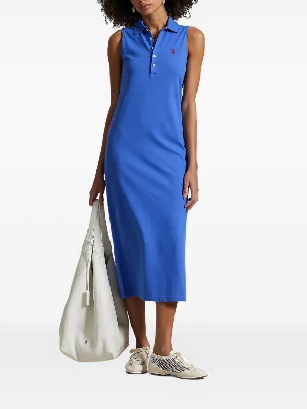 Polo Ralph Lauren Dress XS Royal Blue Sleeveless Polo Collar Cotton Stretch