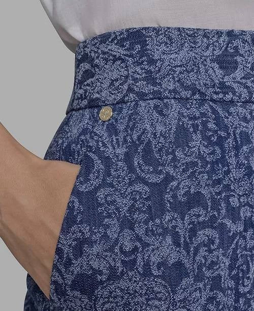Karl Lagerfeld Paris Printed Wide‑Leg Denim Pants Medium Wash 8 NWT $139
