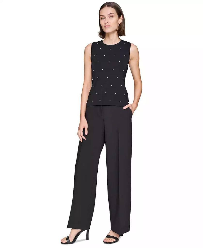 Karl Lagerfeld Paris Faux‑Pearl Sleeveless Sweater Top Black XL $79 NWT