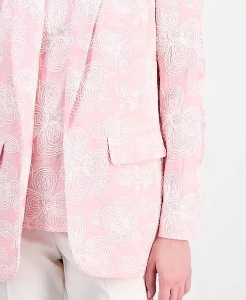 Anne Klein Embroidered Shawl‑Collar Open‑Front Blazer S Rose Cloud NWT $199