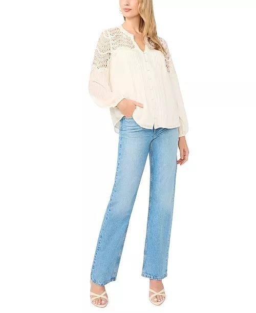 Vince Camuto Women’s V‑Neck Long Sleeve Button Blouse New Ivory L NWT $109