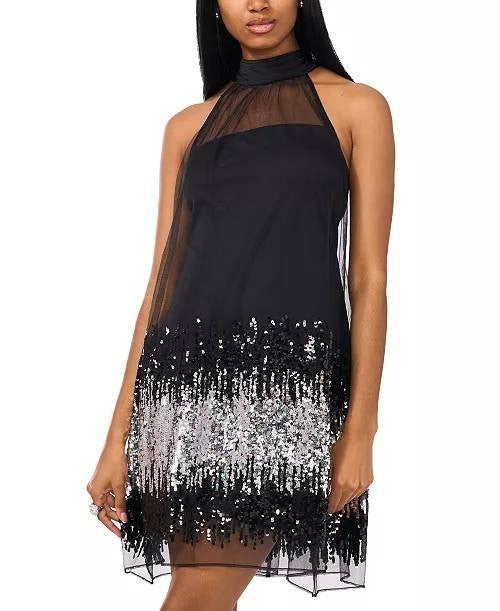 CeCe Women’s Sleeveless Halter Ombre Sequin Dress Black 8 NWT $169
