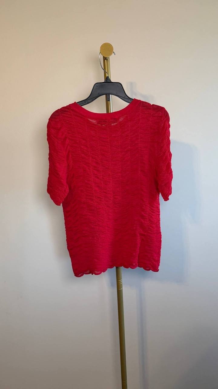 DKNY Short Sleeve Pucket Knit Top Summer Cherry XS NWT $89