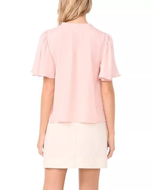 Vince Camuto Women’s Tie Neck Flutter Sleeve Top Sepia Rose M NWT $69