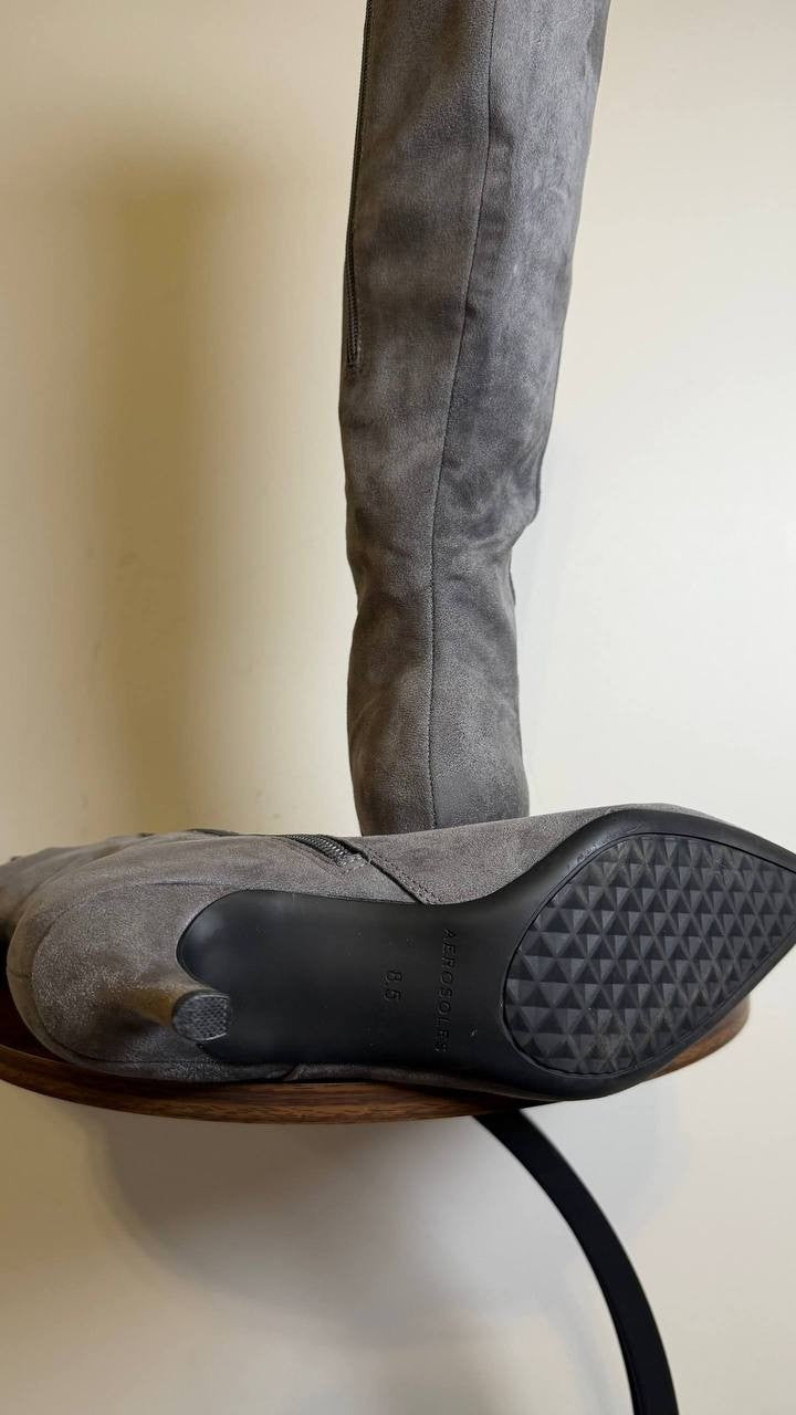 Aerosoles Epic Tall Boots 8.5M Gray Kitten Heel Pointed Toe Poly NIB msrp$129