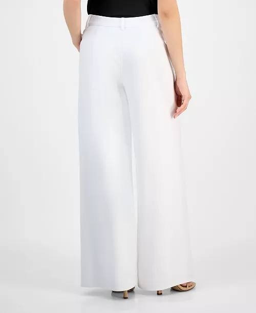 Bar III Petite Ponte Wide-Leg Pants White NWT High-Rise Office Workwear