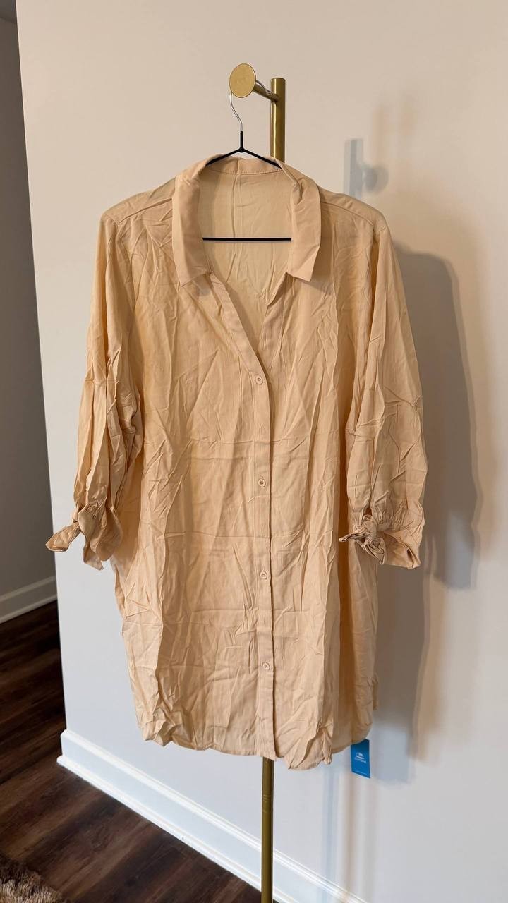 Cupshe Beige Lace Up Cover Up Dress L NWT Summer Beachwear Women Chic