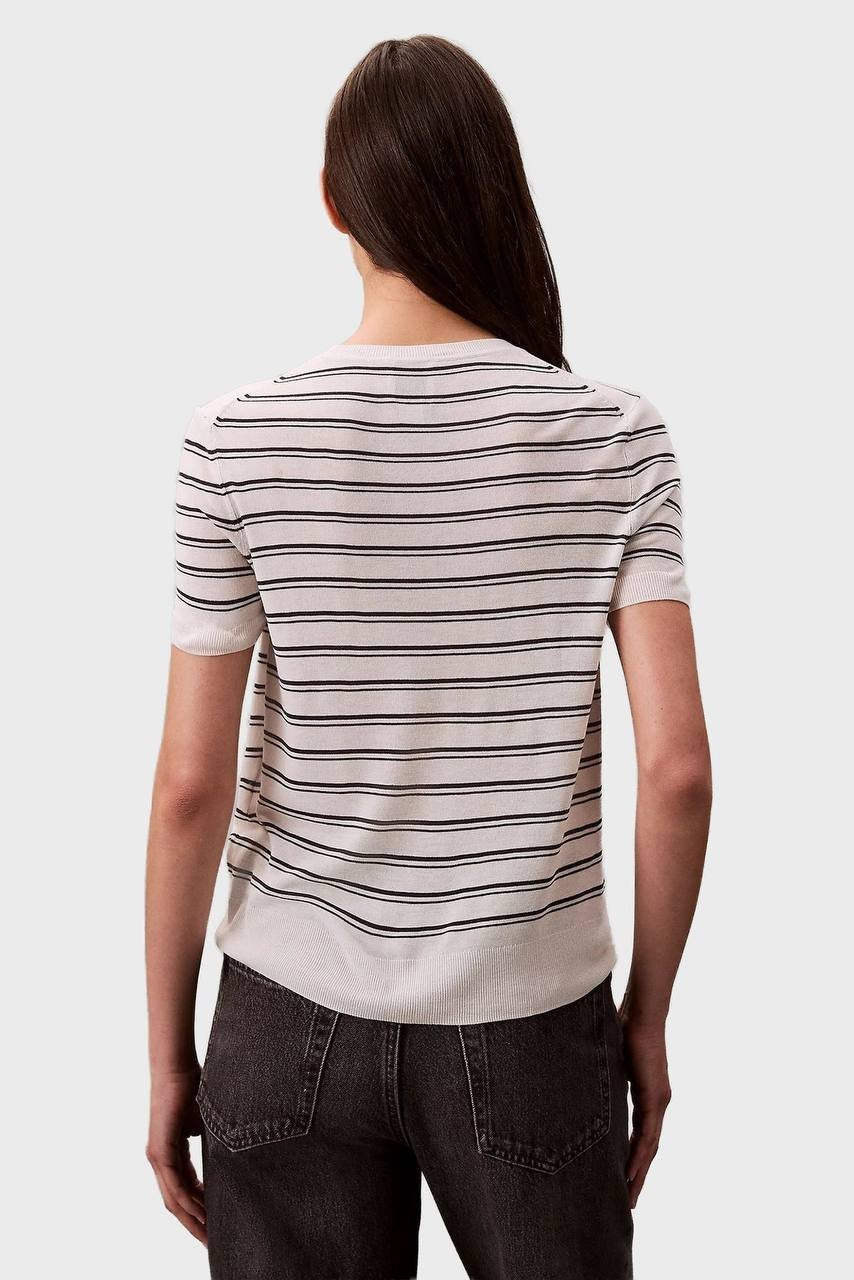 Calvin Klein Women's Viscose Striped Short Sleeve Sweater Tee Size L NWT $89