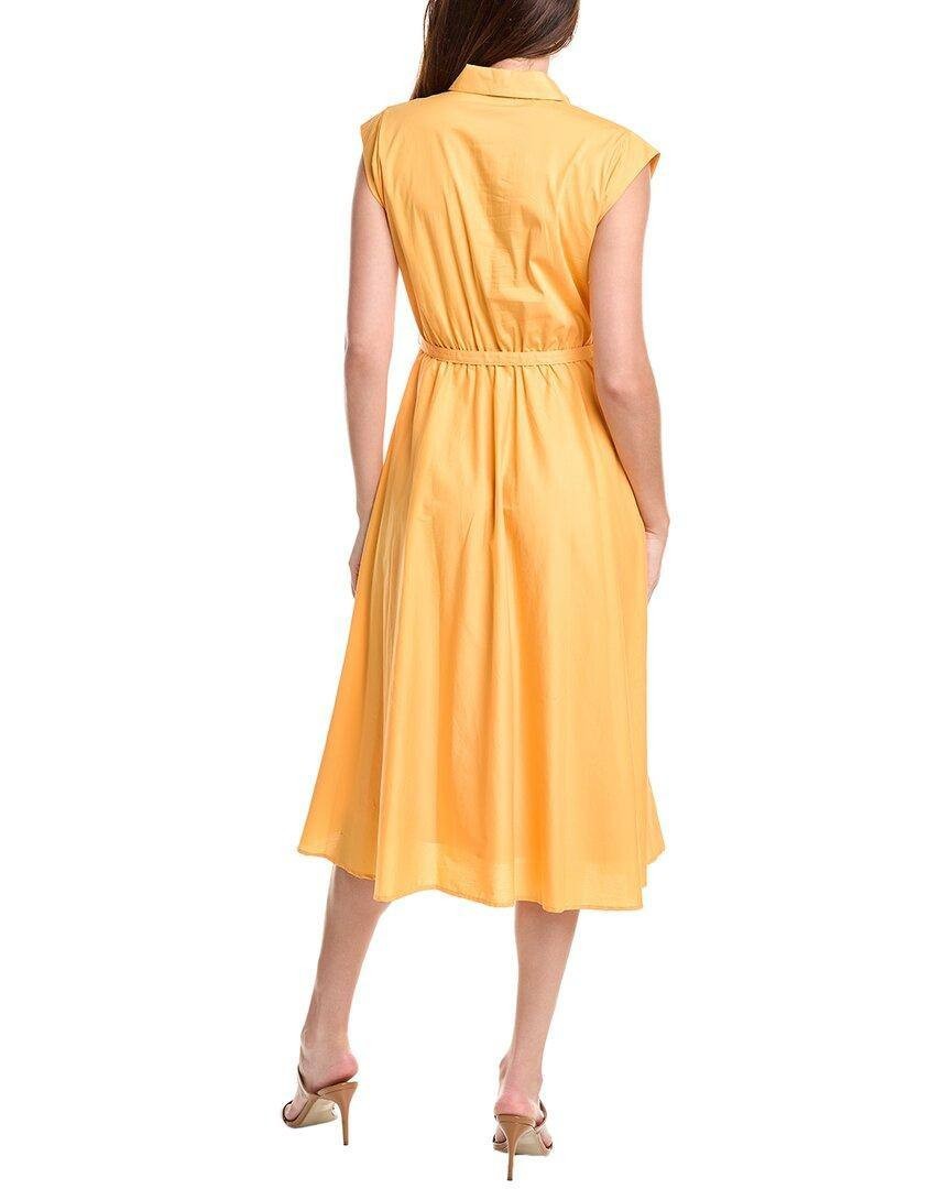 T Tahari Fit & Flare Belted Button Front Dress Mango Yellow 12 $158 NWT