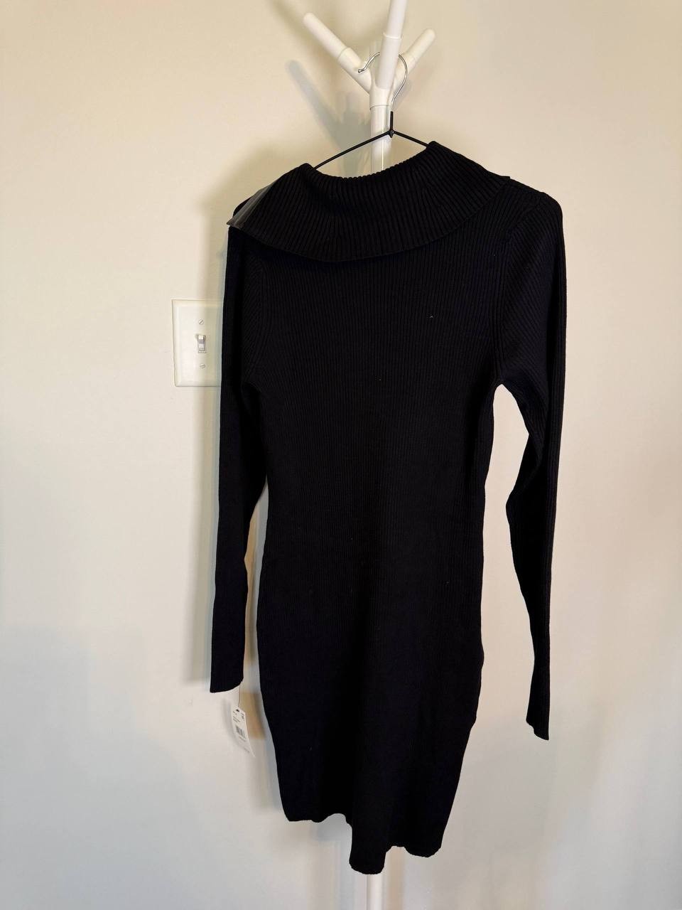BCX Juniors Faux‑Leather Long‑Sleeve Sweater Dress – Size M – Black – NWT – $49