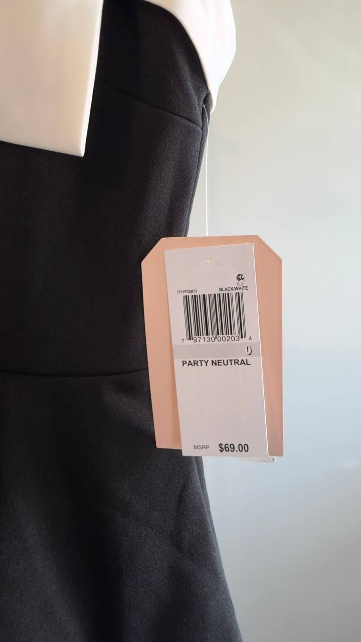 City Studios Bow‑Trim Fit & Flare Dress Black White 0 NWT $69