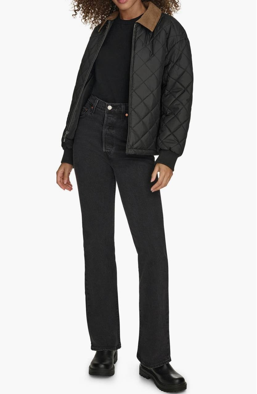 Levi's Quilted Water-Resistant Jacket Black Corduroy Trim Women's Size S