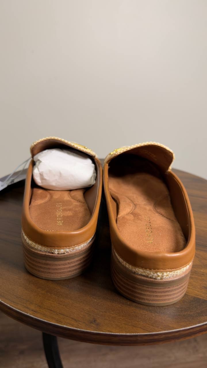 Aerosoles  Flat  Mules  Raffia  Tan  8  New  $79