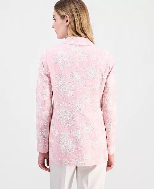 Anne Klein Embroidered Shawl‑Collar Open‑Front Blazer S Rose Cloud NWT $199