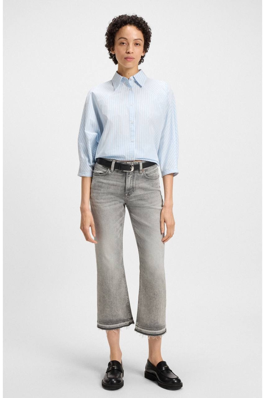BOSS Kick‑Flare Comfort‑Stretch Slub Denim Jeans Soft Grey 27 NWT $129