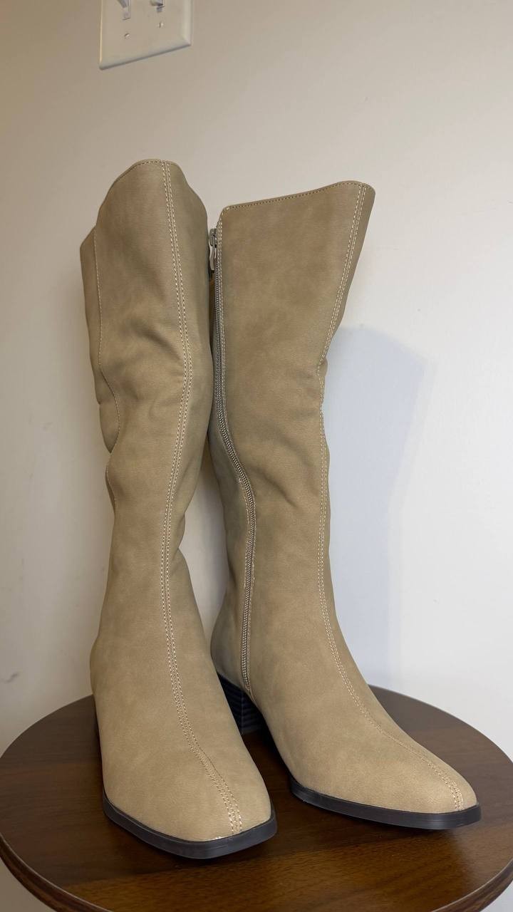 Journee Devri Boots 6.5M Greige Vegan Leather Knee‑High Zip NIB msrp$79.99