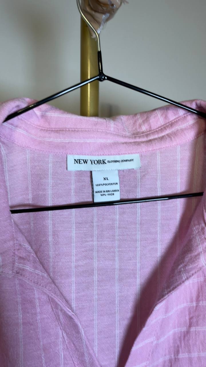 New York Clothing Women’s Pink Striped Short Sleeve Shirt XL NWOT $35