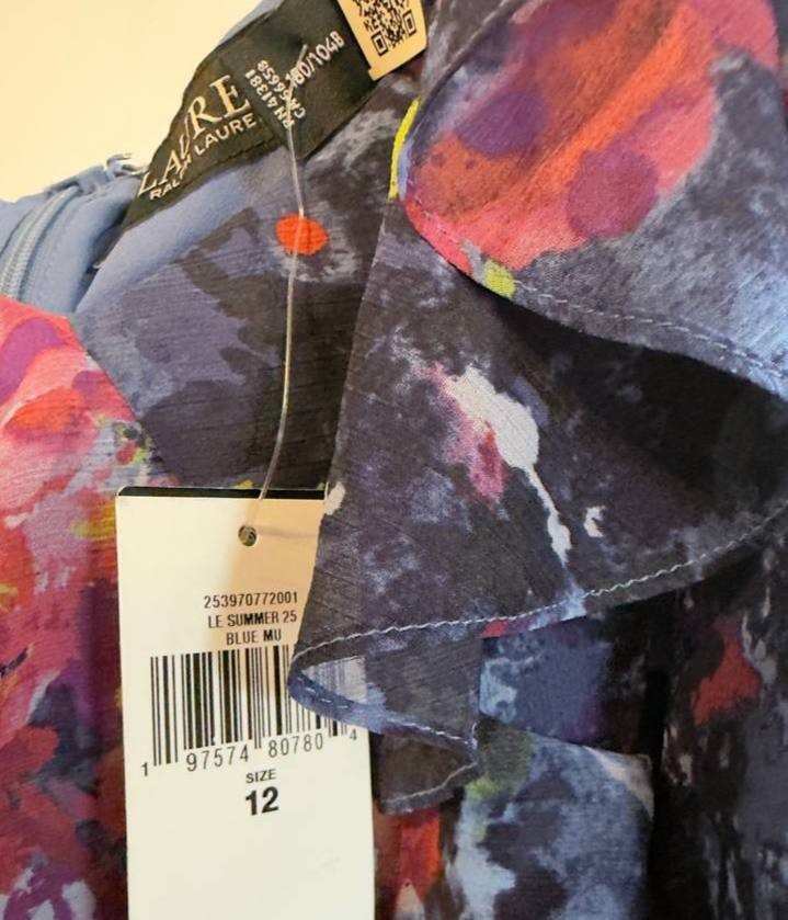 Lauren Ralph Lauren Off‑Shoulder Print Cocktail Dress 12 Blue Multi NWT $225