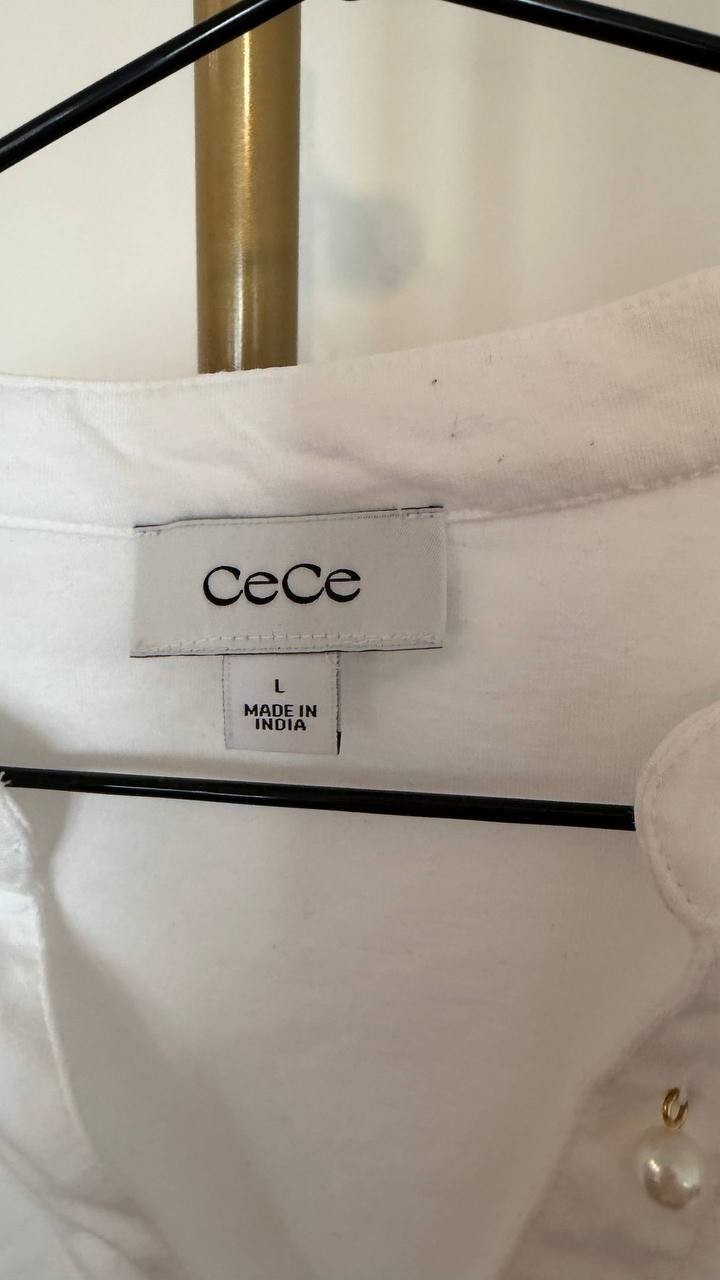 CeCe White Puffed‑Sleeve Mixed‑Media Top L Pre‑Owned Feminine Style msrp$69
