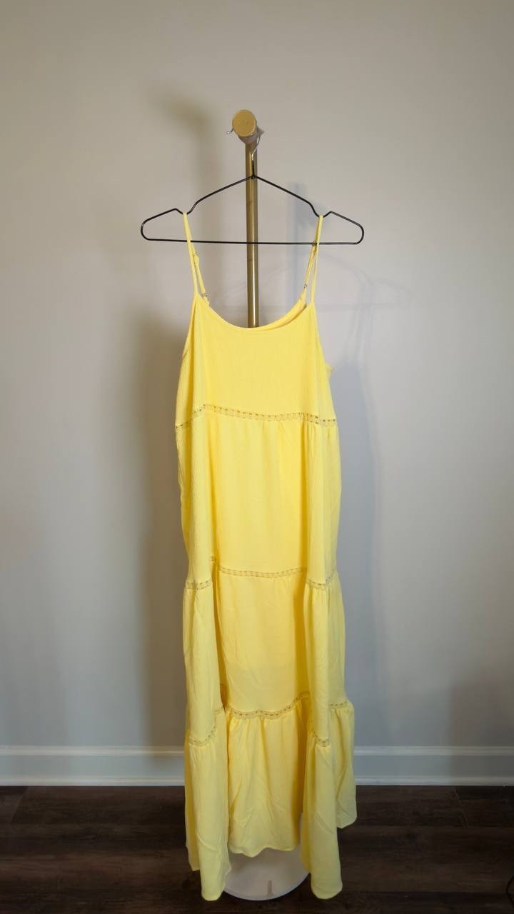 White Mark Scoop Neck Tiered Ruffle Midi Dress Yellow XL NWOT $76
