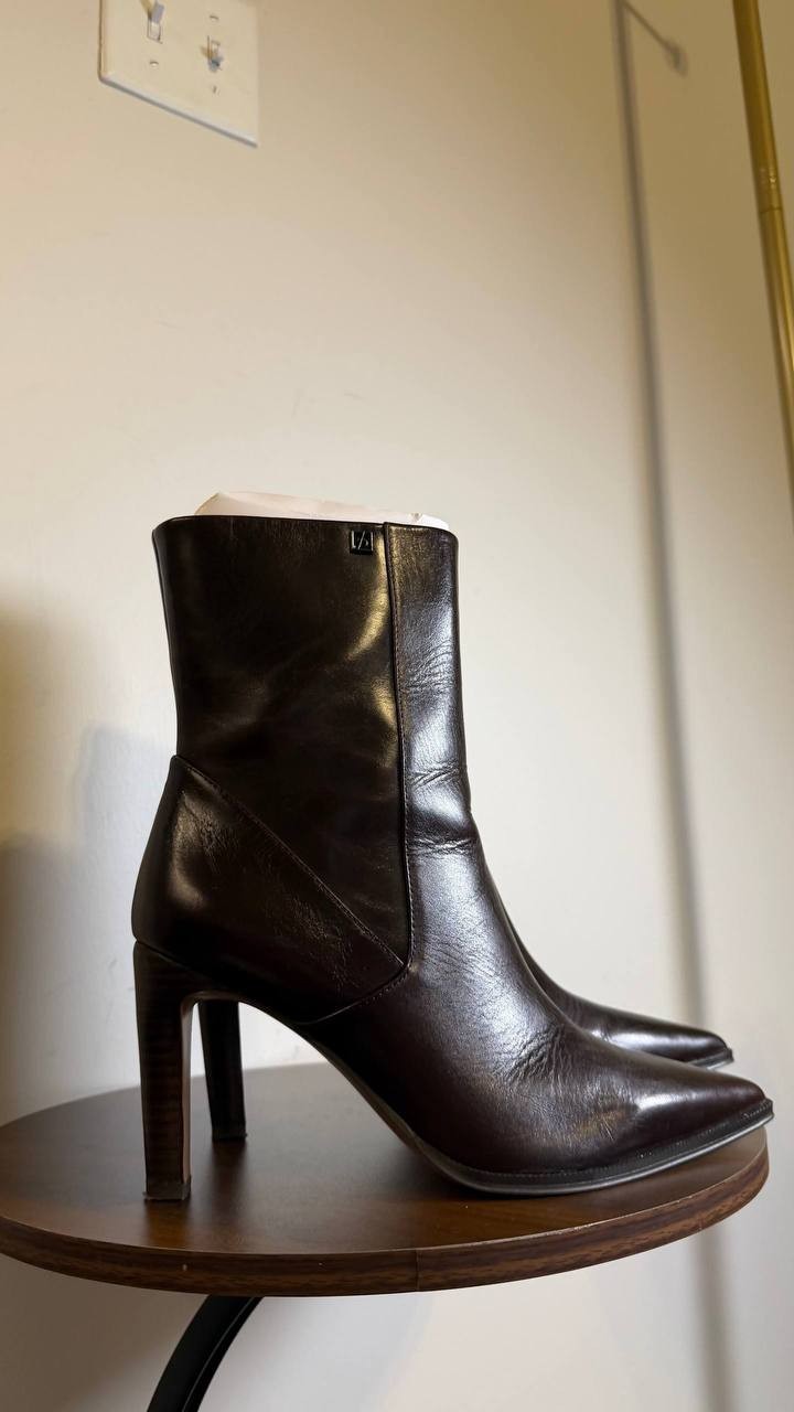 Franco Sarto Dark Brown Leather Dress Booties 8M NIB MSRP $215