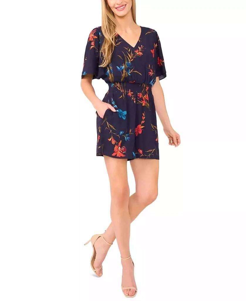 CeCe V-Neck Flutter-Sleeve Romper L Classic Navy NWT $79