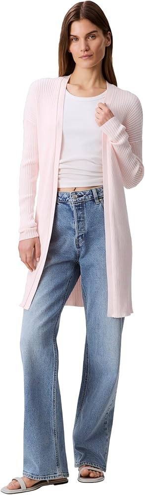 Calvin Klein Cotton Ribbed Open‑Front Duster Cardigan Pearl M NWT $99