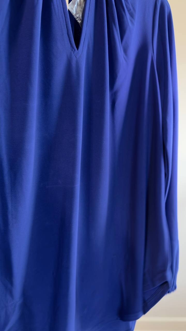 Kasper Twisted Mock Neck Long‑Sleeve Top Blue S NWT $69