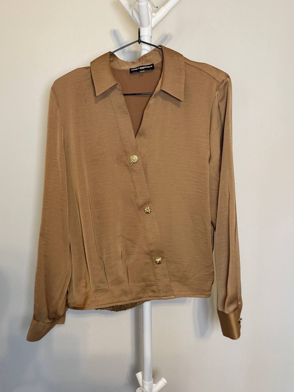 Karl Lagerfeld Paris Collared‑Neck Blouse -Camel– Size S – NWOT – $99