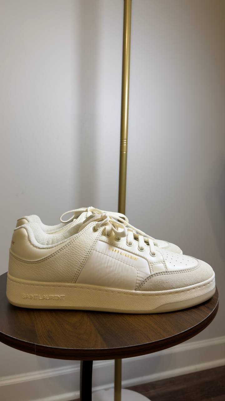 Saint  Laurent  Leather  Sneakers  Black Optic/Coffee White  Size  41  New  $875