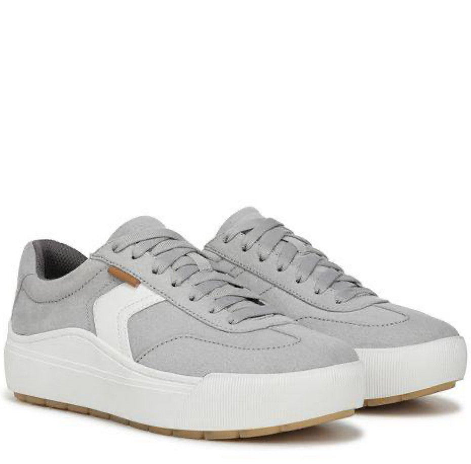 Dr. Scholl’s Time Off Win Sneakers 8.5M Grey Faux Leather Lace‑Up NIB msrp$110