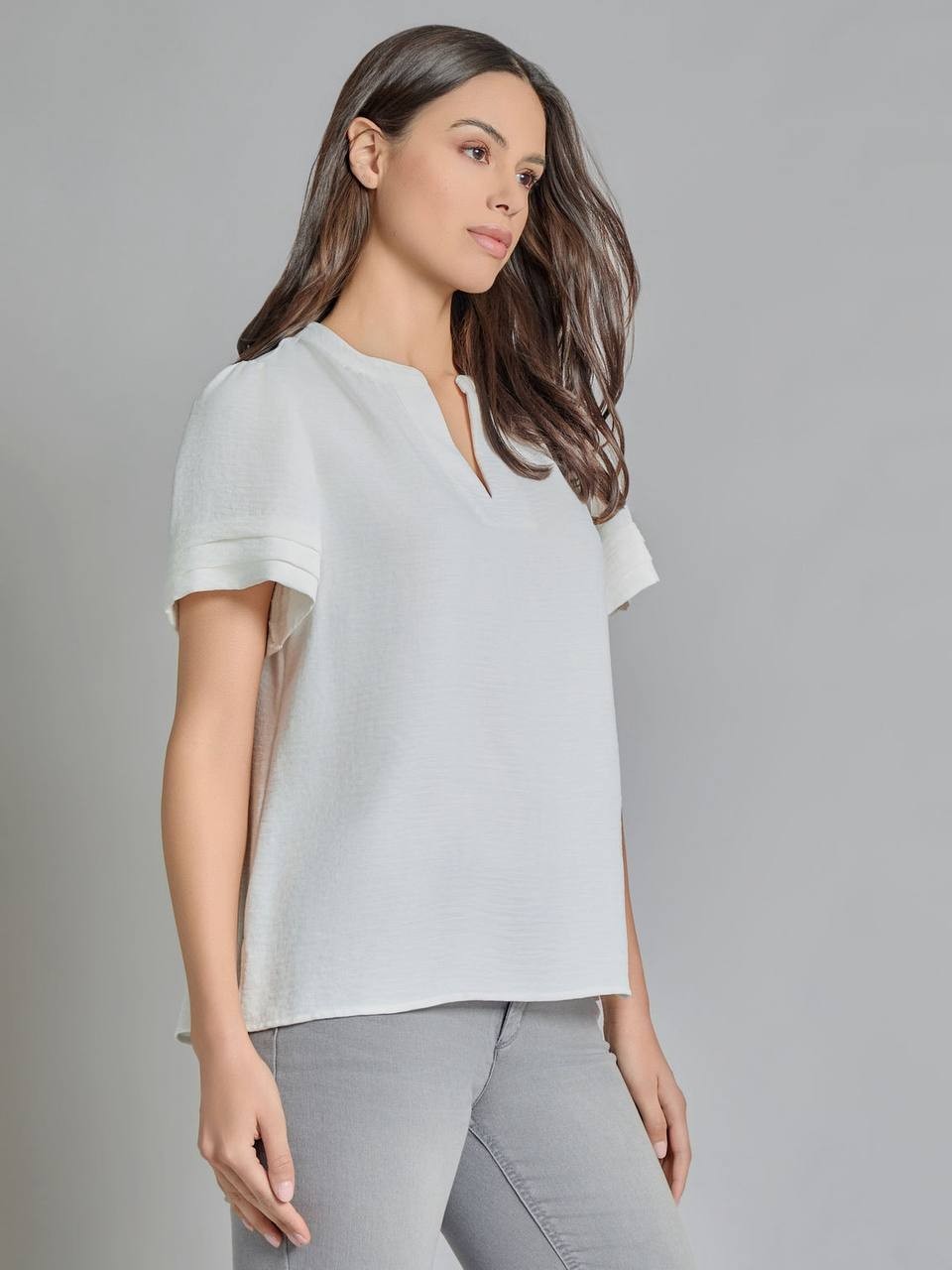 Jones New York Split Neck Puff Sleeve Blouse NYC White Petite NWT Womens