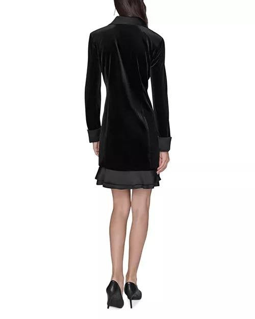 Karl Lagerfeld Paris Stretch Velvet Blazer Dress Black 8 $188 NWT