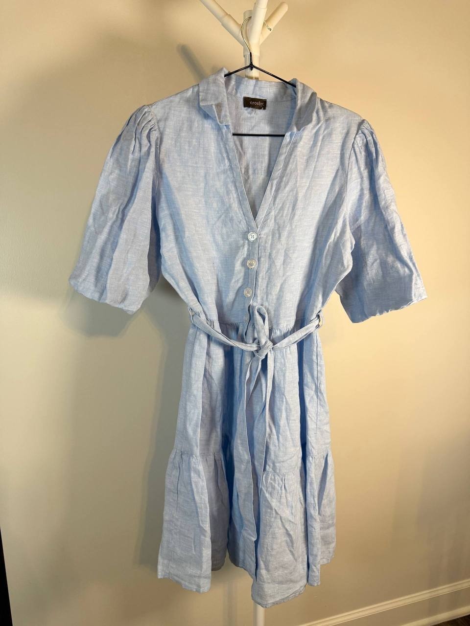 Crosby  Sky Blue Linen Collared Belted Dress – Size S – NWOT