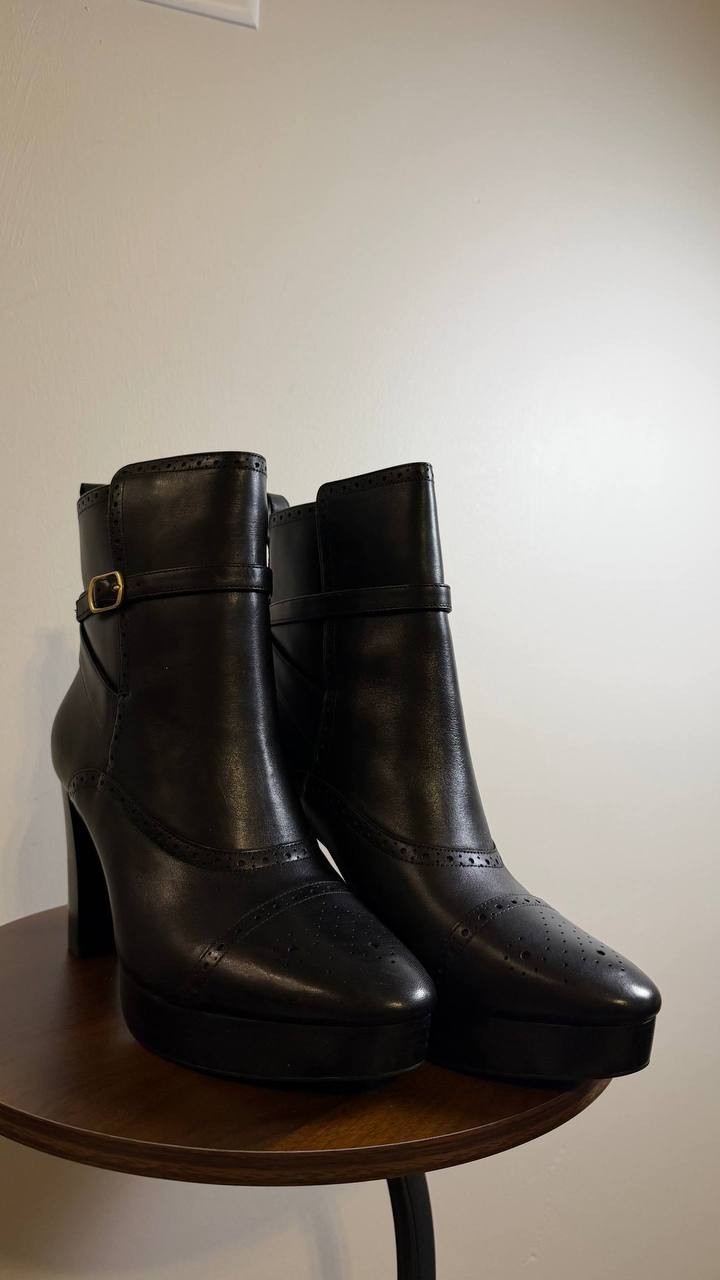 Lauren Ralph Lauren McKinsey Booties 11B Black Leather Brogue Strap NIB msrp$225