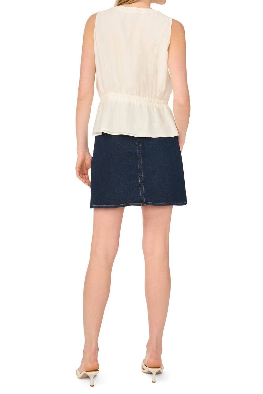 Vince Camuto Women’s Lace Trim Button‑Up Peplum Tank New Ivory L NWT $79