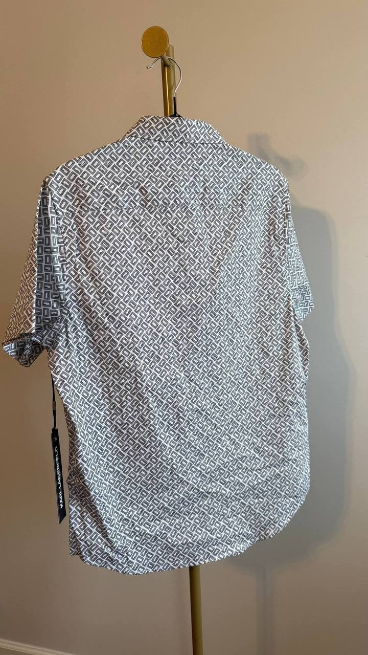Karl Lagerfeld Paris Men’s Logo Print Button‑Front Shirt Black/White S/P $89 NWT