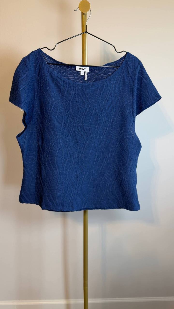 DKNY Texture Knit Top Cadet Blue XL NWOT $69