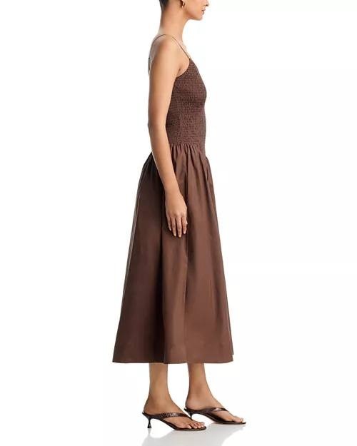 Lucy Paris Hazel Smocked Dropped Waist Dress Chocolate XS NWT $118