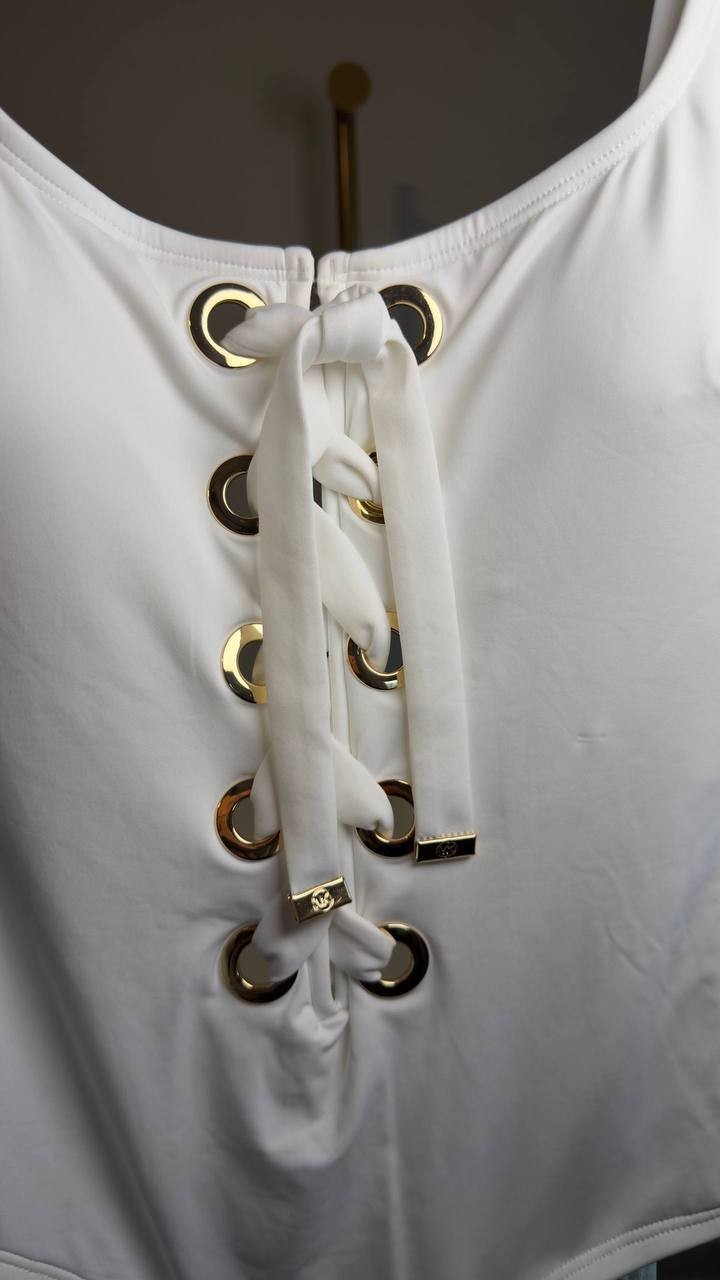 MICHAEL Michael Kors Lace‑Up One‑Piece Swimsuit White 8 NWT $126
