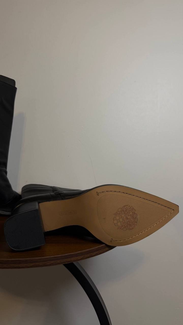 Vince Camuto Lorrys Boots 7.5M Black Leather Almond Toe Block Heel NIB$199